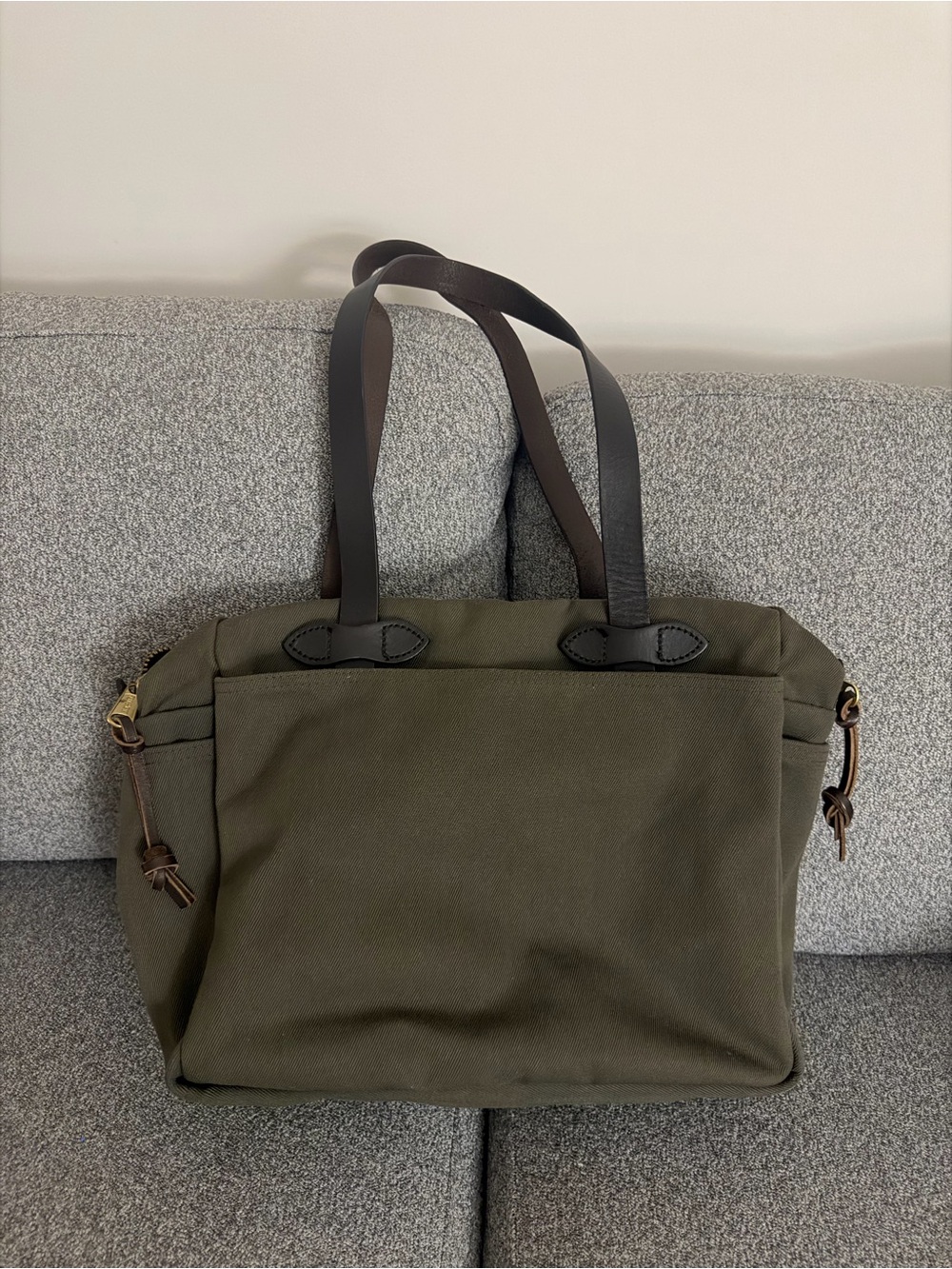 Like new condition!! Olive Green Canvas Tote Bag with Dark Brown Straps